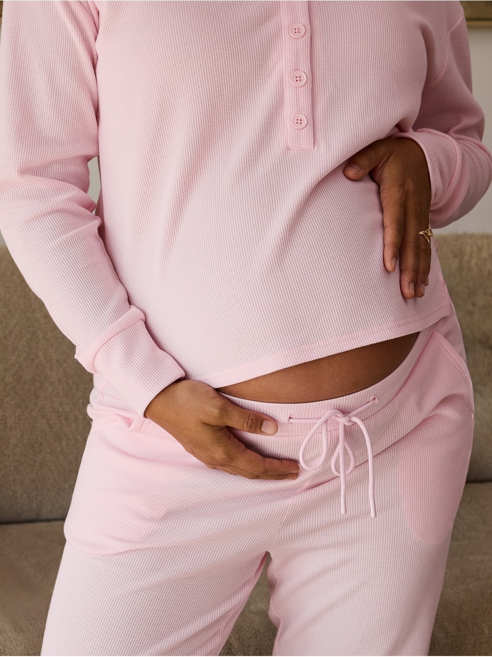 Kindred Bravely Pink Waffle Maternity & Nursing Lounge Set